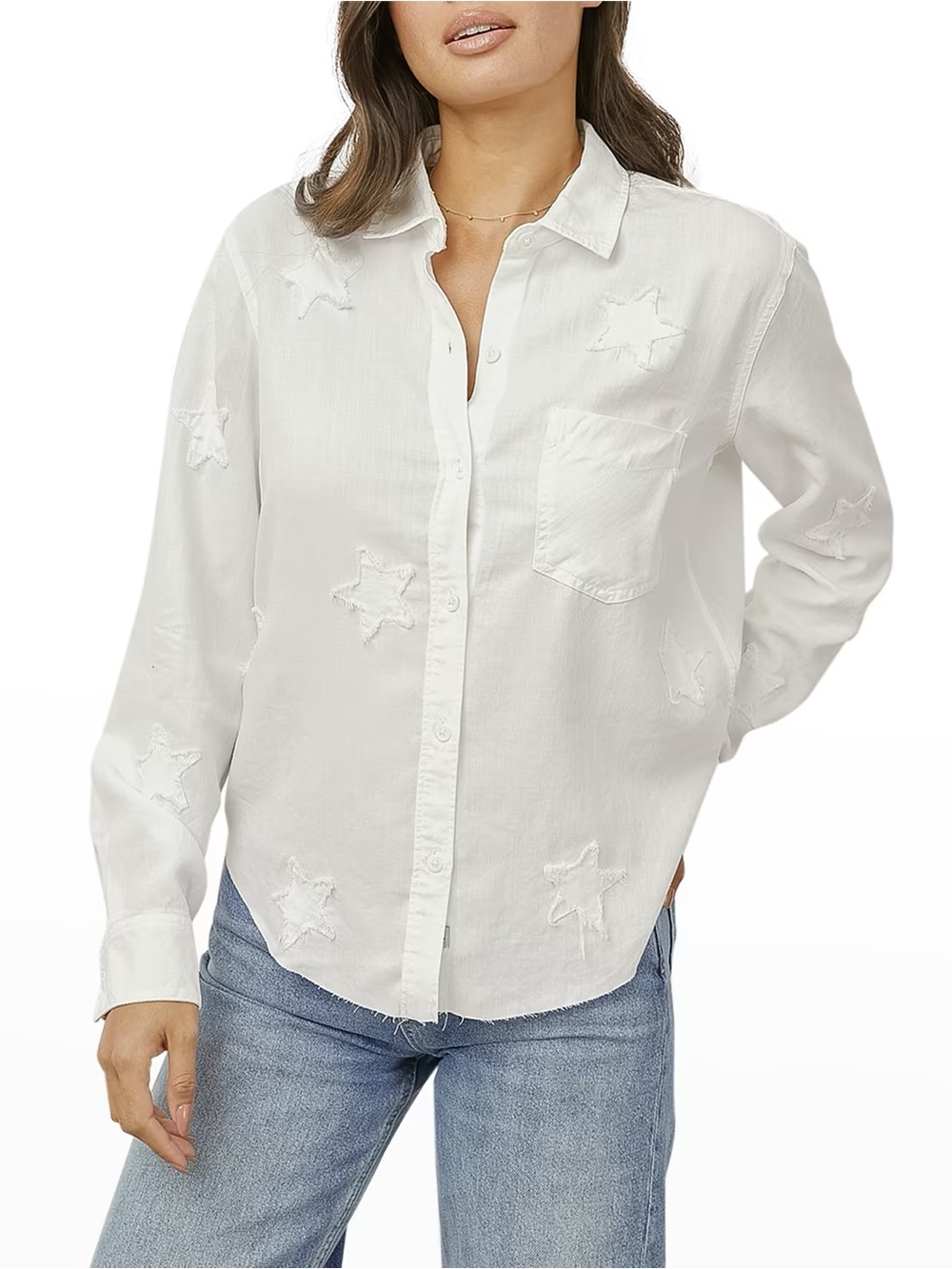 Rails Ingrid Raw Hem White Star-Appliqué Button-Down Shirt Women’s Medium